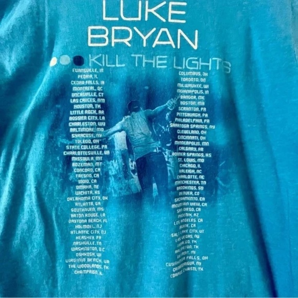 Blue Luke Bryan 2016 Kill The Lights Tour Short Sleeve Graphic Band Tee, Medium - Picture 4 of 4